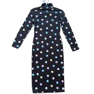 NWT Boohoo Black & Rainbow Polka Dot High Neck Bodycon Dress Size 6